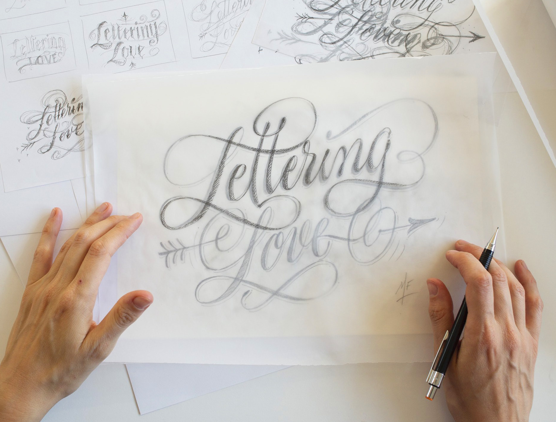 Martina Flor sketching a lettering piece